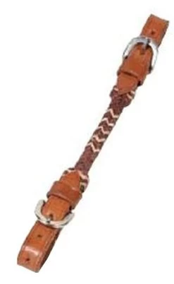 Buffalo Leather Curb Strap With Brown Rawhide Weave - Dark Oil