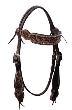 Buffalo Leather Vintage Flower Dots Browband Headstall - Black
