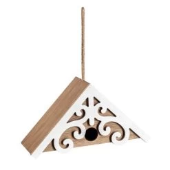 Evergreen Wooden Bird House With White Vintage Design - Brown