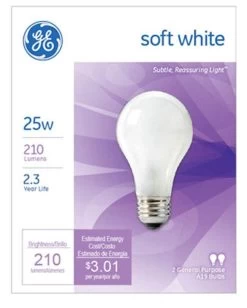 GE 2 Pack 25W 120V Soft White Light Bulb - White