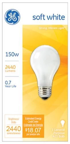 GE 150W Soft White Light Bulb 120V