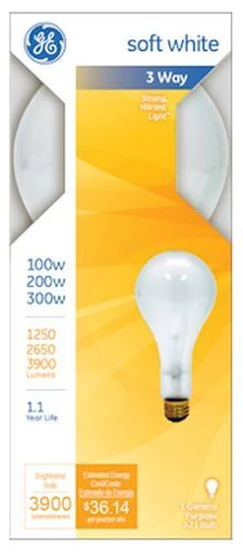 GE 100W/200W/300W 3 Way Soft White Light Bulb