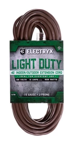 Electryx Brown Light Duty In/Out Extension Cord 16 Gauge - 40 Ft
