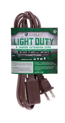 Electryx Brown Light Duty Indoor Extension Cord 16 Gauge - 6 Ft