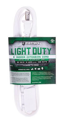 Electryx White Light Duty Indoor Extension Cord 16 Gauge - 6 Ft