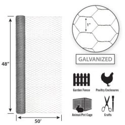 Garden Craft Galvanized Hex Netting -Silver, 48 In X 50 Ft, 1 In Msh