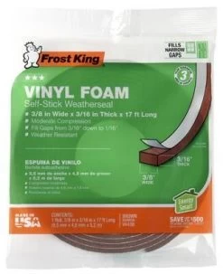 Frost King Foam Weatherseal Tape - 3/8X3/16 In X 17 Ft