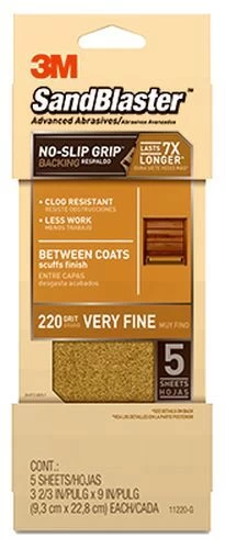 3M 5 Pack 220 Grit Sandpaper - Gold