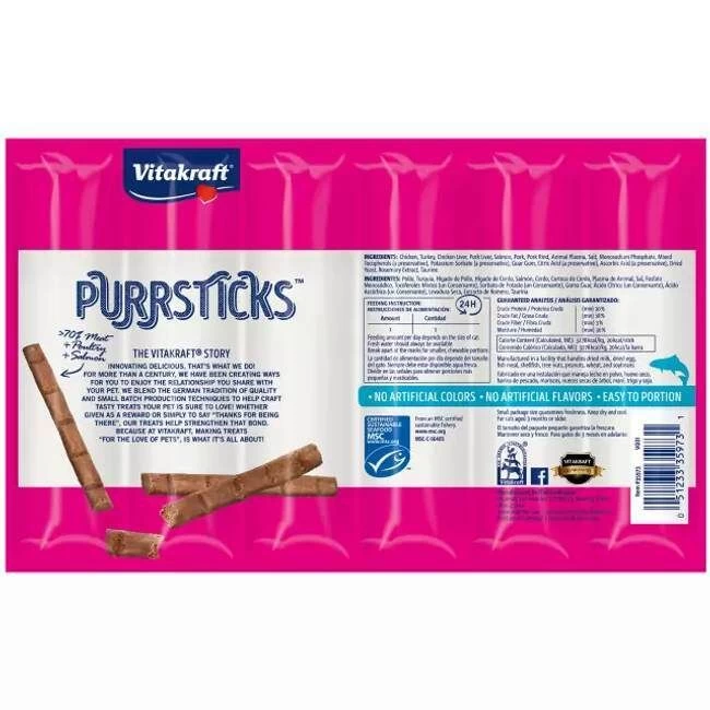 Vitakraft Chicken & Salmon Purrsticks Treat - 6 Pack 4 Vitakraft Chicken & Salmon Purrsticks Treat - 6 Pack - Image 2